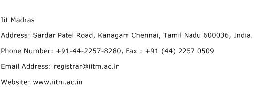 Iit Madras Address Contact Number