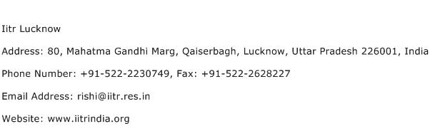 Iitr Lucknow Address Contact Number