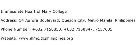Immaculate Heart of Mary College Address Contact Number