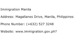 Immigration Manila Address Contact Number