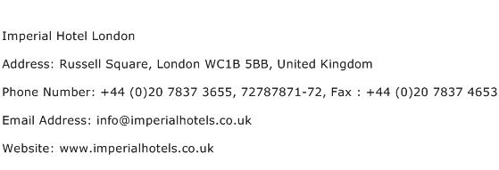 Imperial Hotel London Address Contact Number