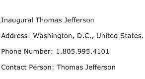 Inaugural Thomas Jefferson Address Contact Number
