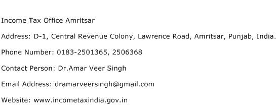 Income Tax Office Amritsar Address Contact Number