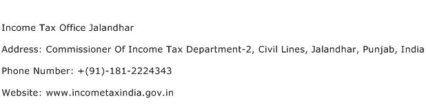 Income Tax Office Jalandhar Address Contact Number