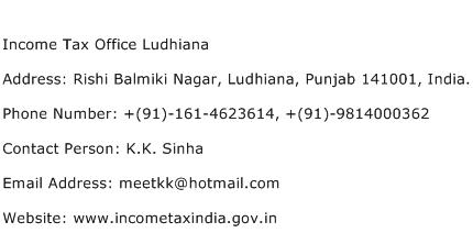 Income Tax Office Ludhiana Address Contact Number