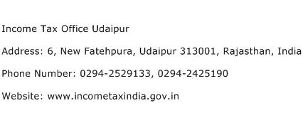 Income Tax Office Udaipur Address Contact Number