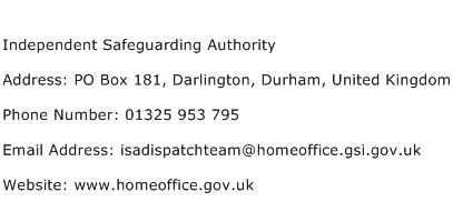 Independent Safeguarding Authority Address Contact Number