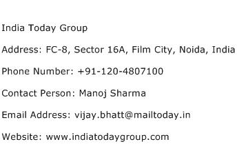 India Today Group Address Contact Number