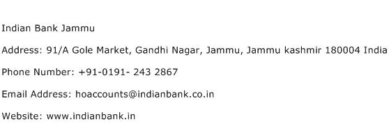 Indian Bank Jammu Address Contact Number