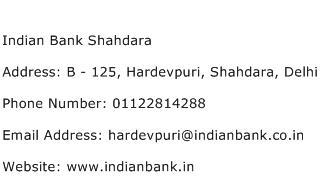 Indian Bank Shahdara Address Contact Number