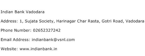 Indian Bank Vadodara Address Contact Number