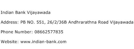 Indian Bank Vijayawada Address Contact Number