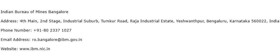 Indian Bureau of Mines Bangalore Address Contact Number