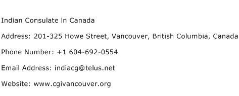 Indian Consulate in Canada Address Contact Number