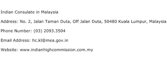 Indian Consulate in Malaysia Address Contact Number