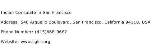 Indian Consulate in San Francisco Address Contact Number