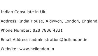 Indian Consulate in Uk Address Contact Number