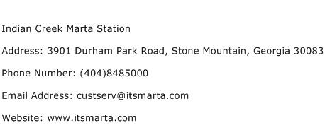 Indian Creek Marta Station Address Contact Number