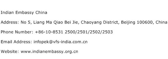 Indian Embassy China Address Contact Number