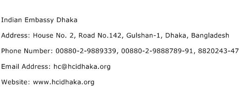 Indian Embassy Dhaka Address Contact Number