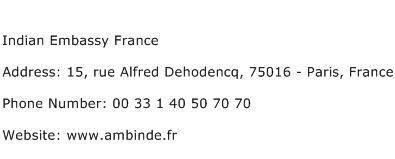 Indian Embassy France Address Contact Number