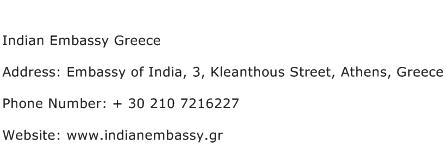 Indian Embassy Greece Address Contact Number