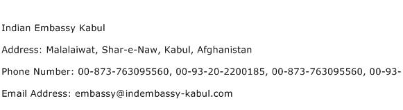 Indian Embassy Kabul Address Contact Number