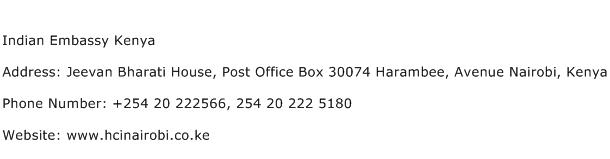 Indian Embassy Kenya Address Contact Number