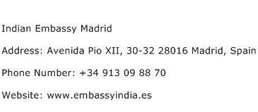 Indian Embassy Madrid Address Contact Number
