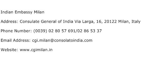 Indian Embassy Milan Address Contact Number