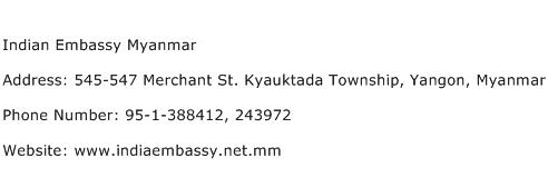 Indian Embassy Myanmar Address Contact Number