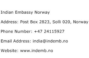 Indian Embassy Norway Address Contact Number