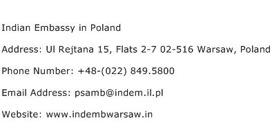 Indian Embassy in Poland Address Contact Number