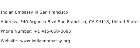 Indian Embassy in San Francisco Address Contact Number