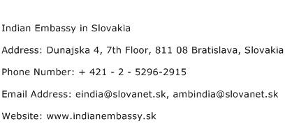 Indian Embassy in Slovakia Address Contact Number