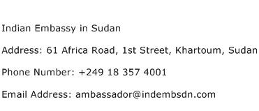 Indian Embassy in Sudan Address Contact Number