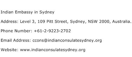 Indian Embassy in Sydney Address Contact Number