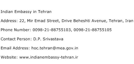 Indian Embassy in Tehran Address Contact Number