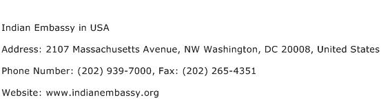 Indian Embassy in USA Address Contact Number