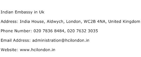 Indian Embassy in Uk Address Contact Number