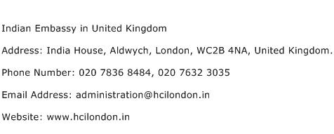 Indian Embassy in United Kingdom Address Contact Number