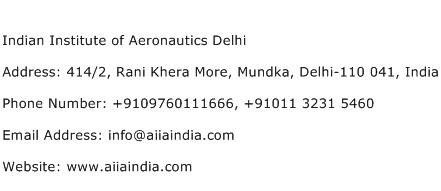 Indian Institute of Aeronautics Delhi Address Contact Number