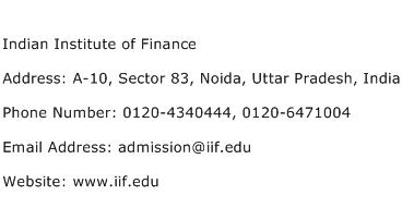 Indian Institute of Finance Address Contact Number