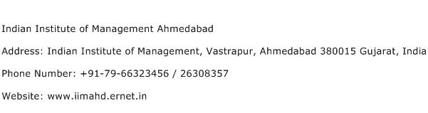 Indian Institute of Management Ahmedabad Address Contact Number