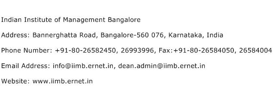 Indian Institute of Management Bangalore Address Contact Number