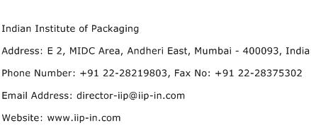 Indian Institute of Packaging Address Contact Number