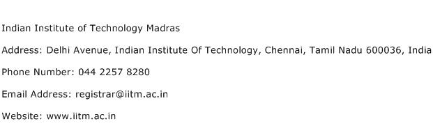 Indian Institute of Technology Madras Address Contact Number