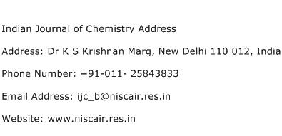 Indian Journal of Chemistry Address Address Contact Number