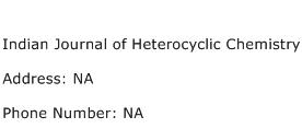 Indian Journal of Heterocyclic Chemistry Address Contact Number