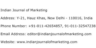 Indian Journal of Marketing Address Contact Number